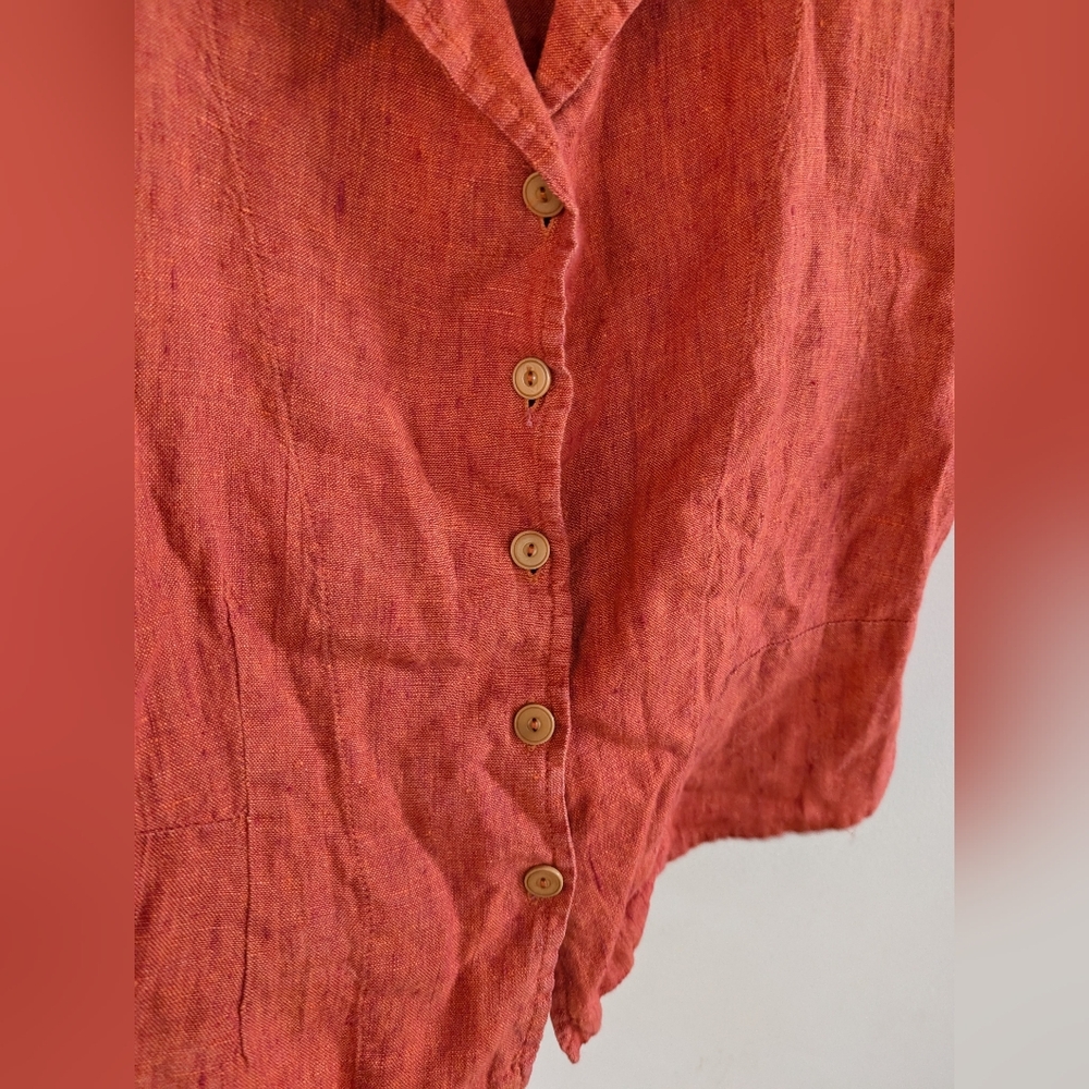Flax Rust Orange Button-Down Fitted Collared Shor… - image 4